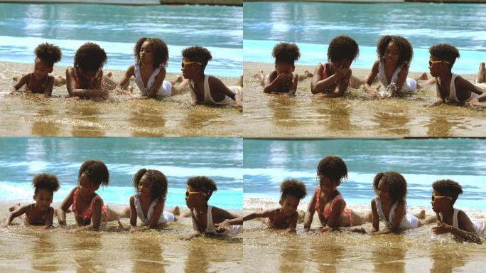 在水上公园度假的非洲孩子
