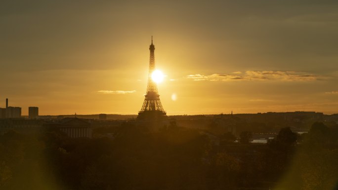 巴黎埃菲尔铁塔日落地平线