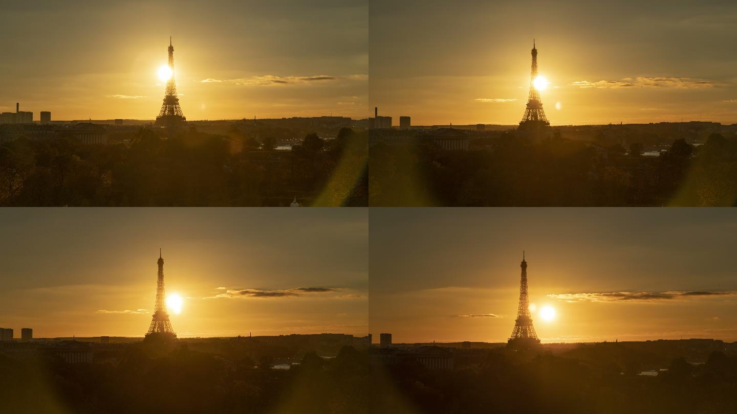 巴黎埃菲尔铁塔日落地平线