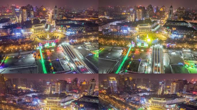 哈尔滨中央大街人民防洪胜利纪念塔夜景