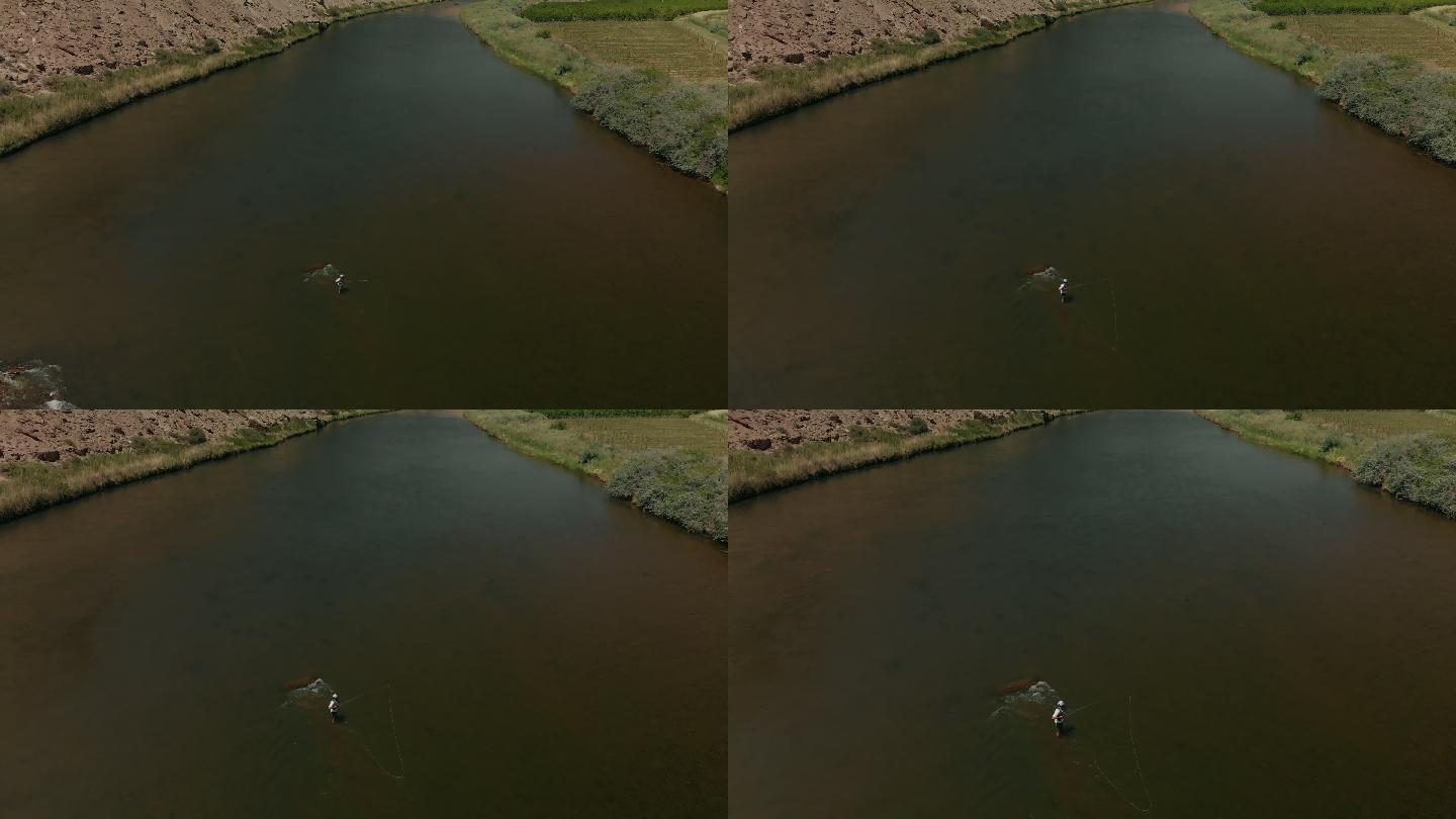 科罗拉多州西部甘尼森河谷水库无人机飞钓鸟瞰图4K视频系列