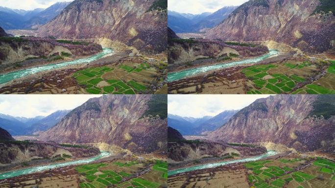 西藏林芝雅鲁藏布大峡谷桃花盛开航拍