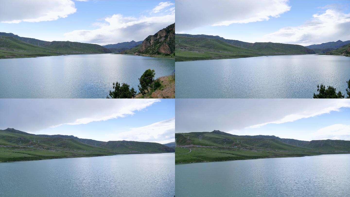 高原湖泊和电网延时摄影