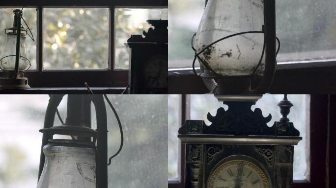 古物件煤油灯钟表历史痕迹