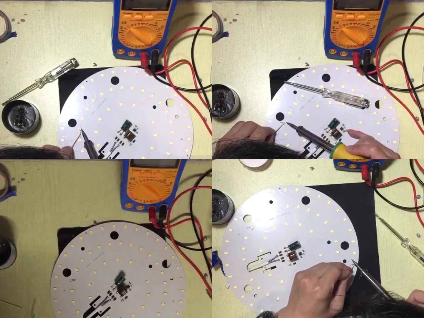 实拍LED灯具维修焊接万用表测量灯珠素材