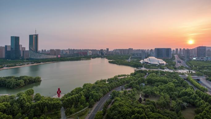 【4k无水印】合肥天鹅湖日转夜延时摄影