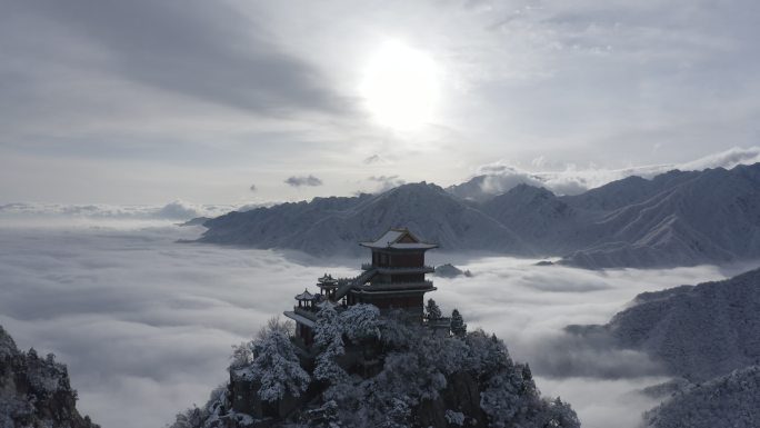西安南五台超级雪景云海航拍