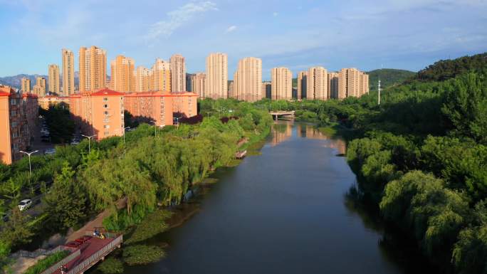 4K航拍城市河流楼房宜居环境优美环境