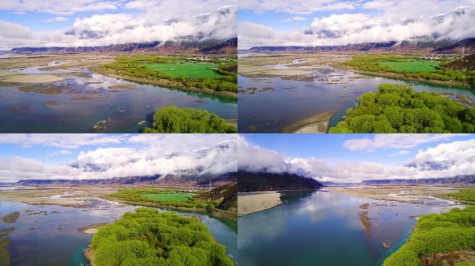 西藏拉林公路尼洋河沿岸风光航拍