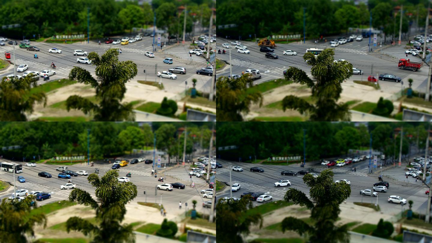 微缩景观延时摄影城市道路红绿灯十字路口
