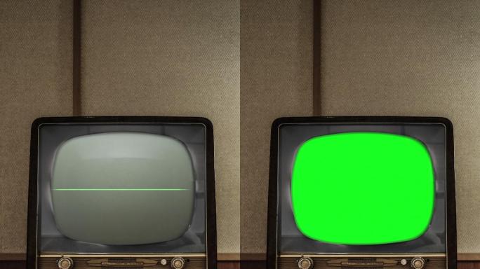 旧汽车旅馆房间的复古电视，带有彩色按键屏幕