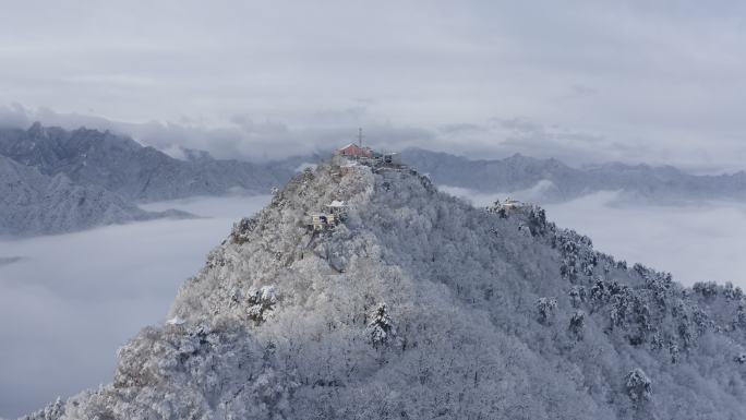 西安南五台超级雪景云海航拍