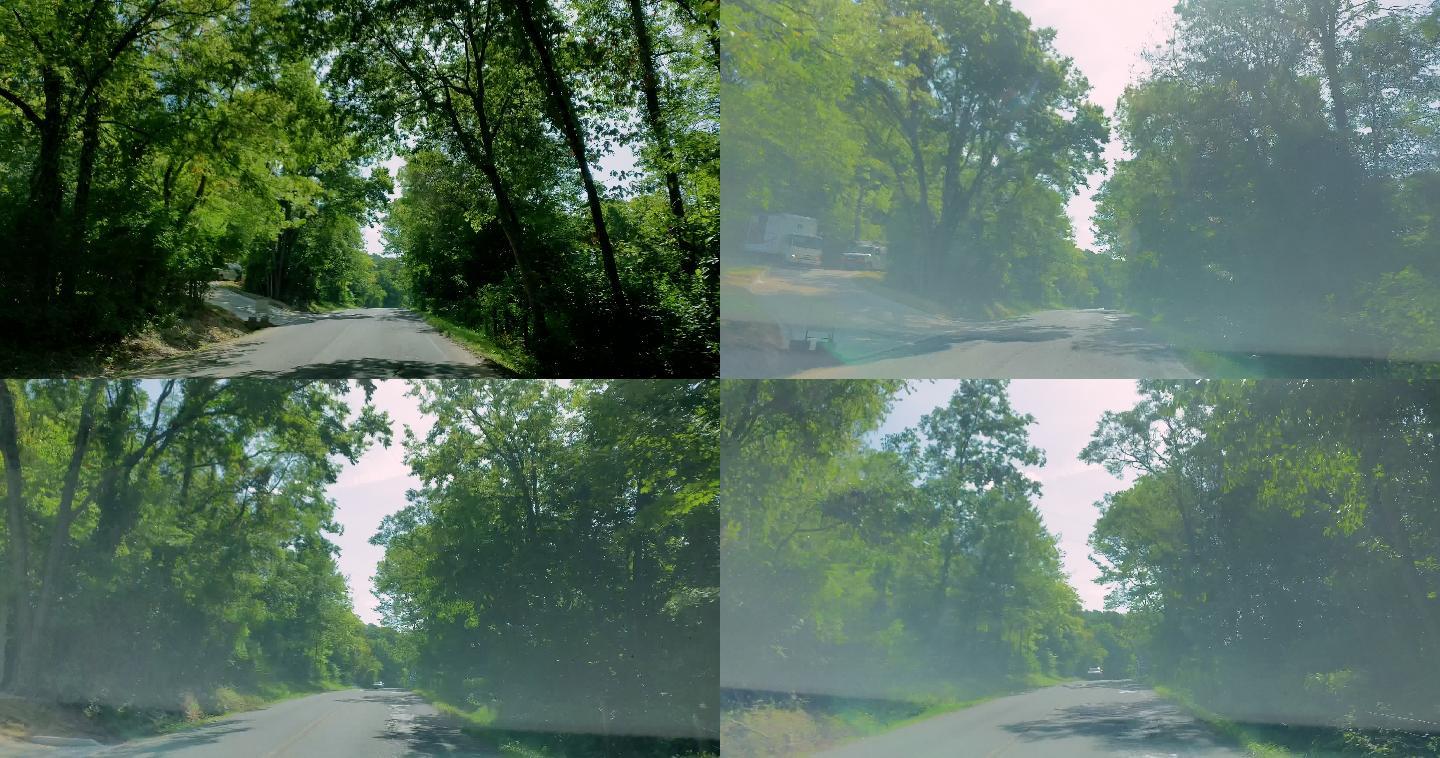 在一个阳光明媚的日子里，沿着田纳西州布伦特伍德附近的一条绿树成荫的道路行驶