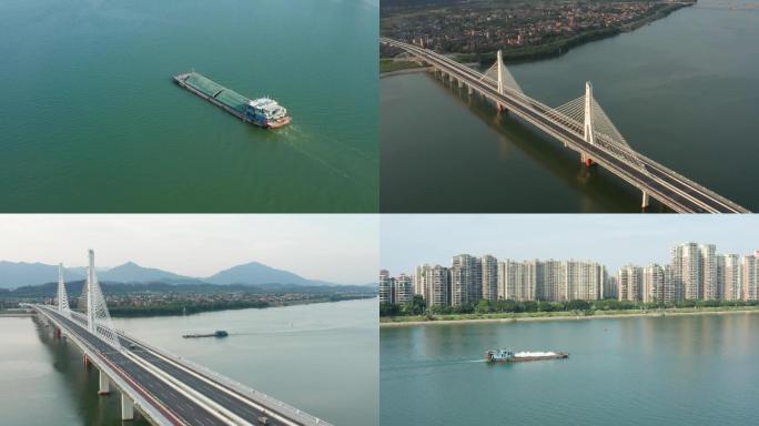 广州城市/洲心大桥/水系运输航拍
