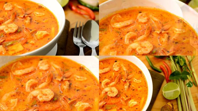 Tom Yum Kung thaifood或酸虾汤，