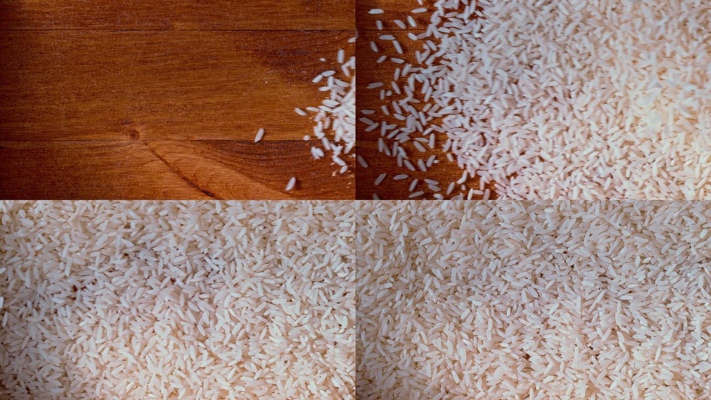白米被扔到桌子上升格慢动作飞起微距摄影食