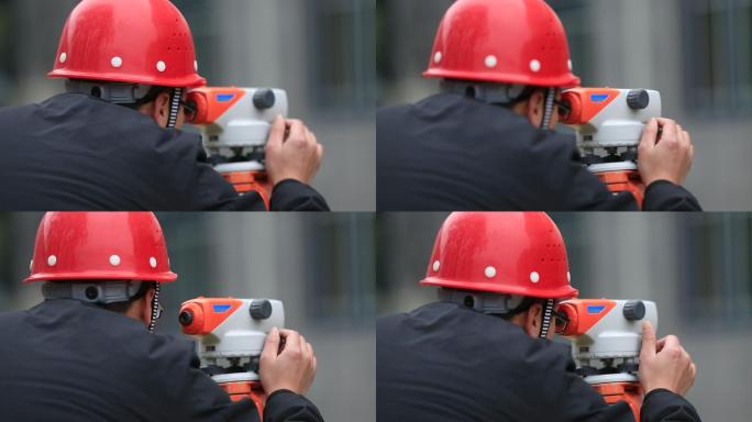 戴红色安全帽测量人员工作素材