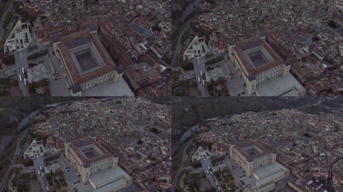 空中城市景观托莱多西班牙阿尔卡扎大教堂屋顶建筑