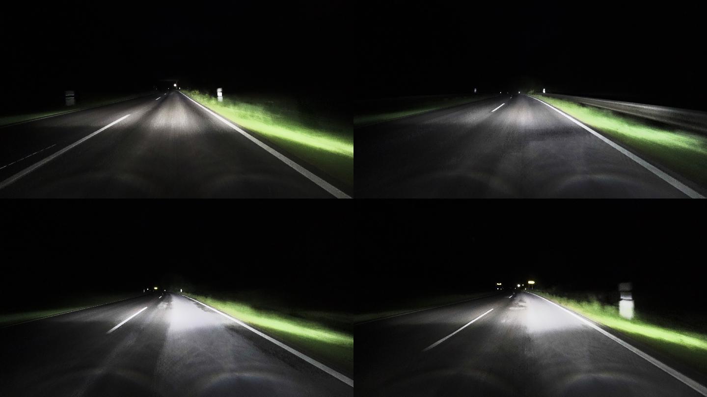 POV：汽车夜间在道路上行驶