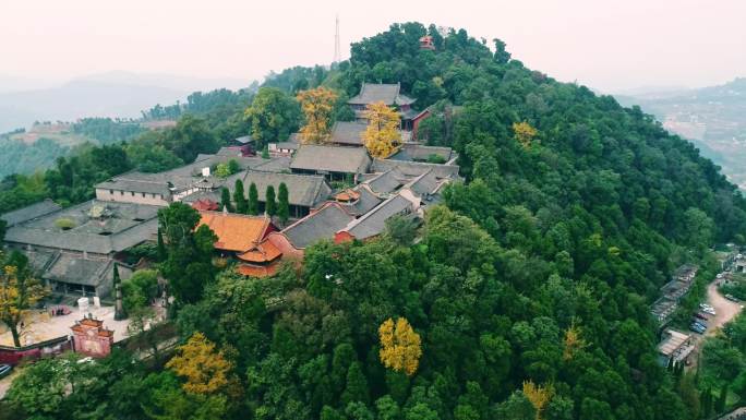 成都金堂云顶山寺庙航拍