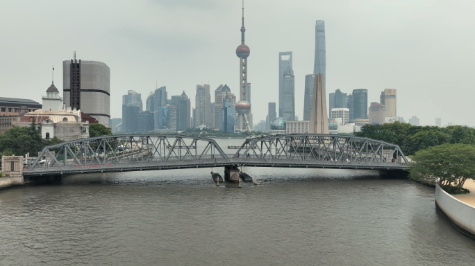 上海苏州河11座桥到外滩航拍
