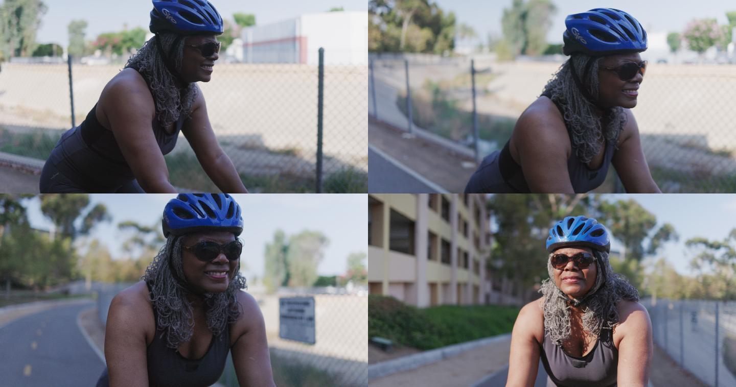 高级黑人女子骑自行车