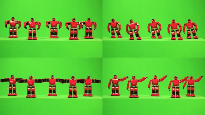 智能化数字红色机器人绿色背景跳舞做操玩具
