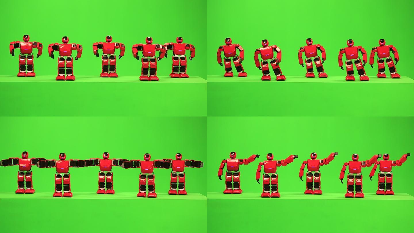 智能化数字红色机器人绿色背景跳舞做操玩具