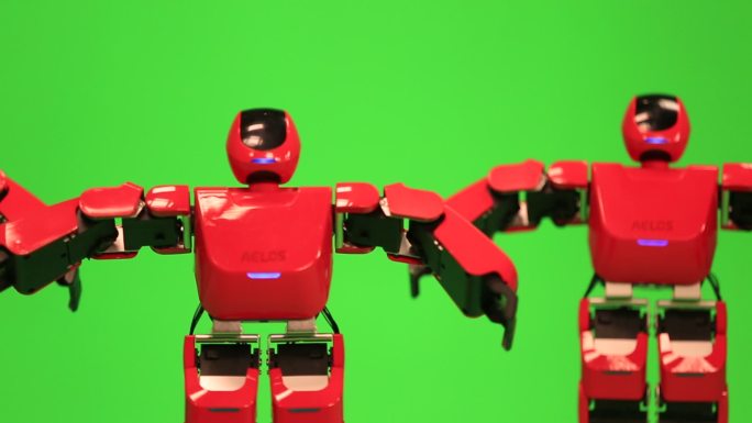 红色机器人跳舞做操绿色背景数字玩具智能