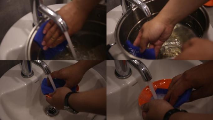 【镜头合集】洗手池水龙头刷碗洗碗刷盘子