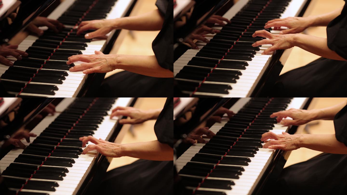 古典音乐会上女音乐家弹钢琴的特写镜头