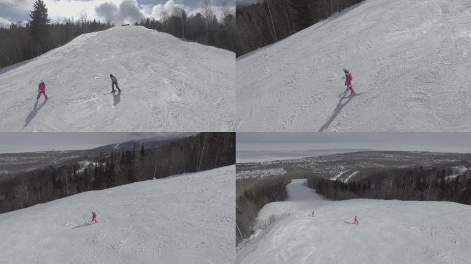 滑雪场上的游客4K航拍素材