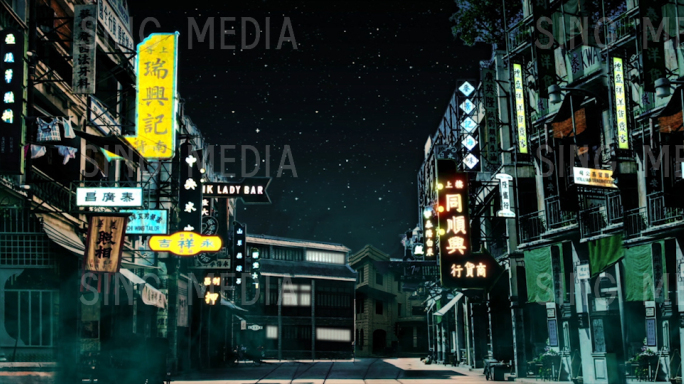 老香港霓虹灯牌老街道夜景