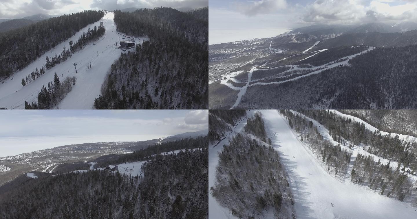 鸟瞰滑雪场全貌4K航拍素材