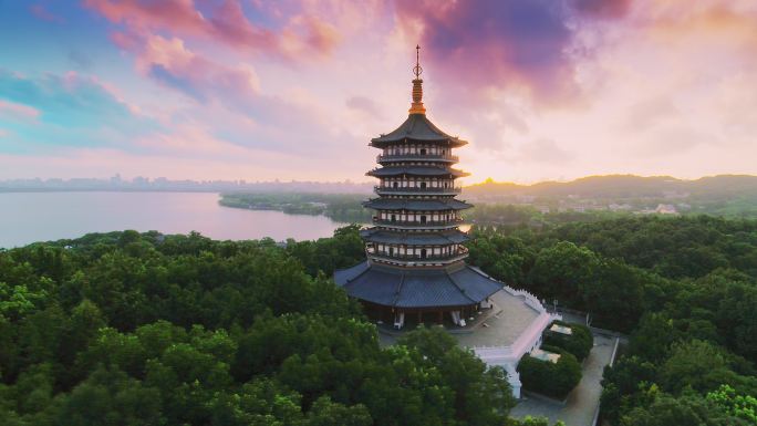 雷锋塔鸟瞰图佛教宗教传统文化旅游景区纪录