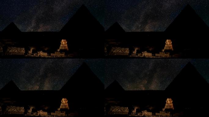狮身人面像和金字塔上方的银河-吉萨，埃及。