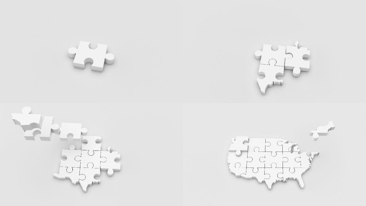 美国地图拼图4K积木方块