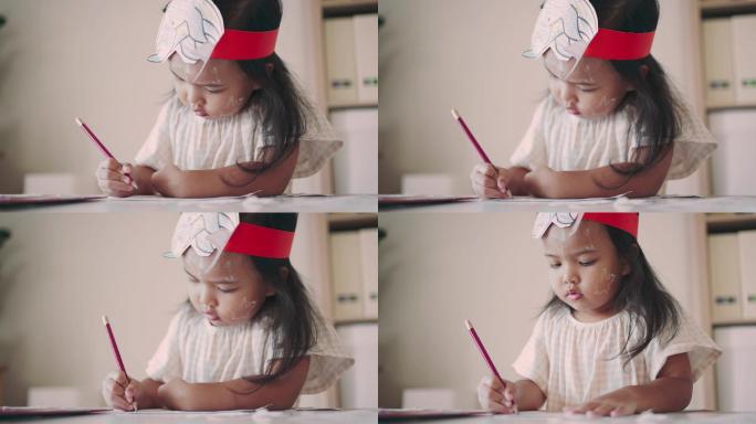 孩子在家画画外国人小孩写字视频素材头饰认