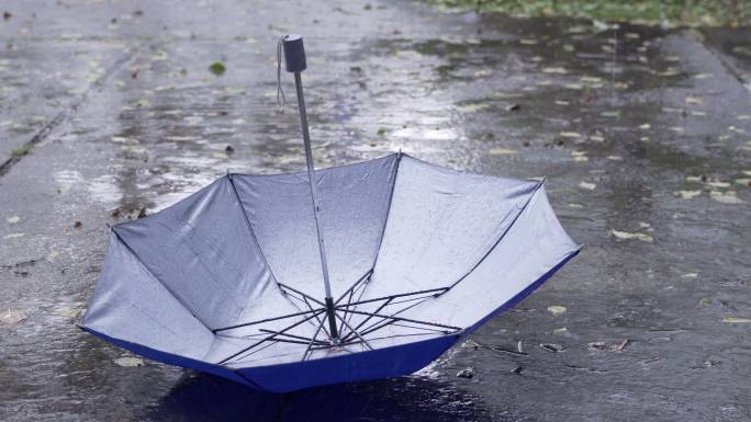 雨季雨点不断落在伞上