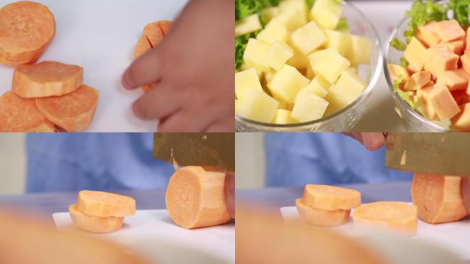 【镜头合集】切红薯丁红薯块  (2)