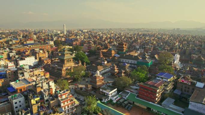 尼泊尔Bhaktapur Durbar广场上方的无人机视角