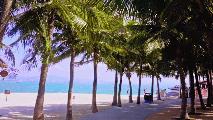 海南三亚椰林蓝天沙滩海边玻璃海升格可快放
