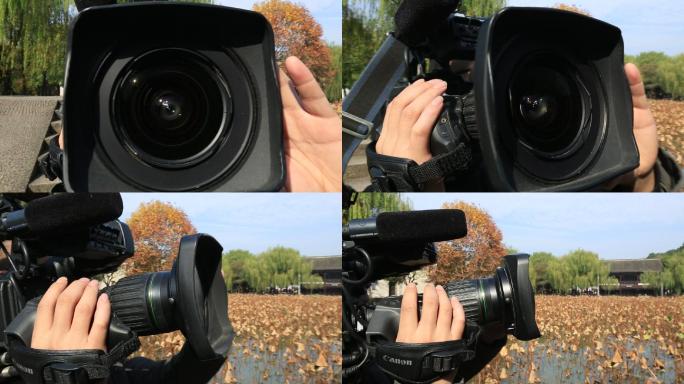 摄像记者摄像机操作特写原素材