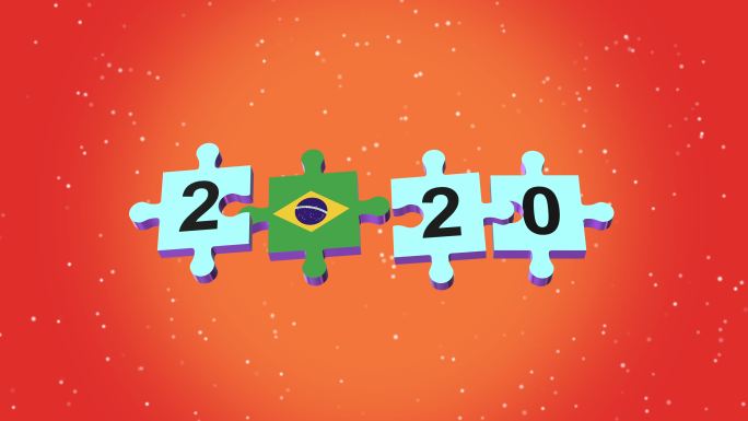 2020年新年拼图巴西国旗带Alpha橙色环