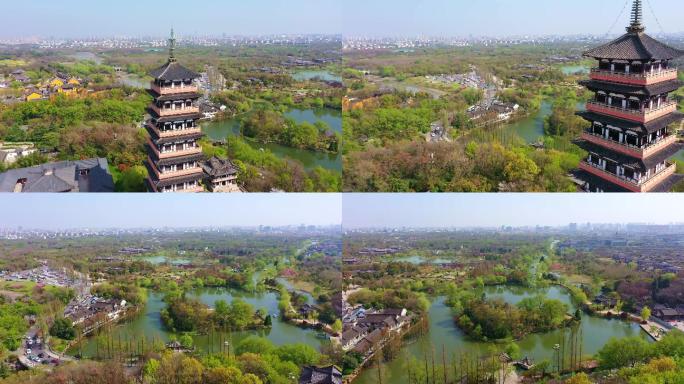 扬州旅游瘦西湖春天航拍大明寺-栖灵塔