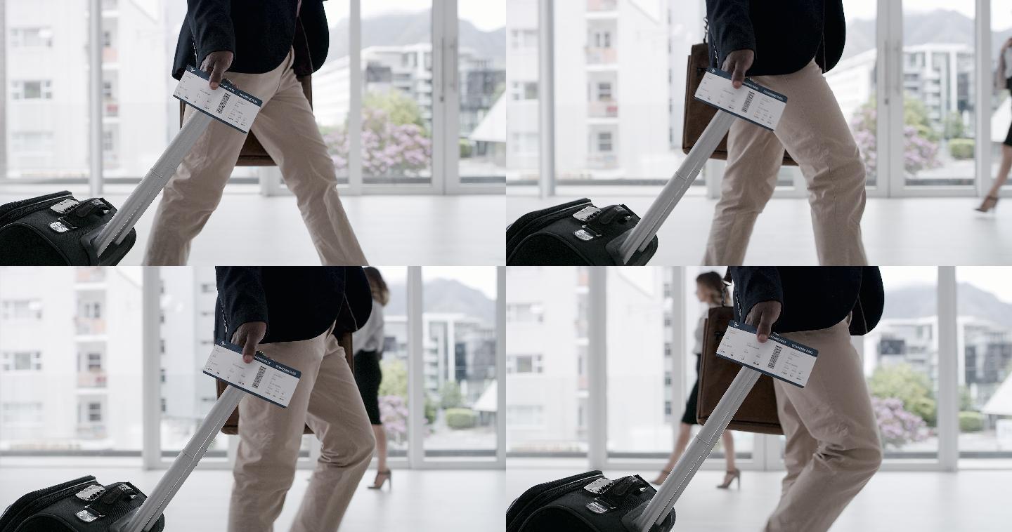 4k视频，无法辨认的商人带着行李穿过机场