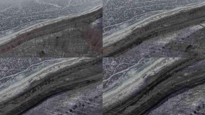 冰封的贝加尔湖过火车-4K航拍视频素材
