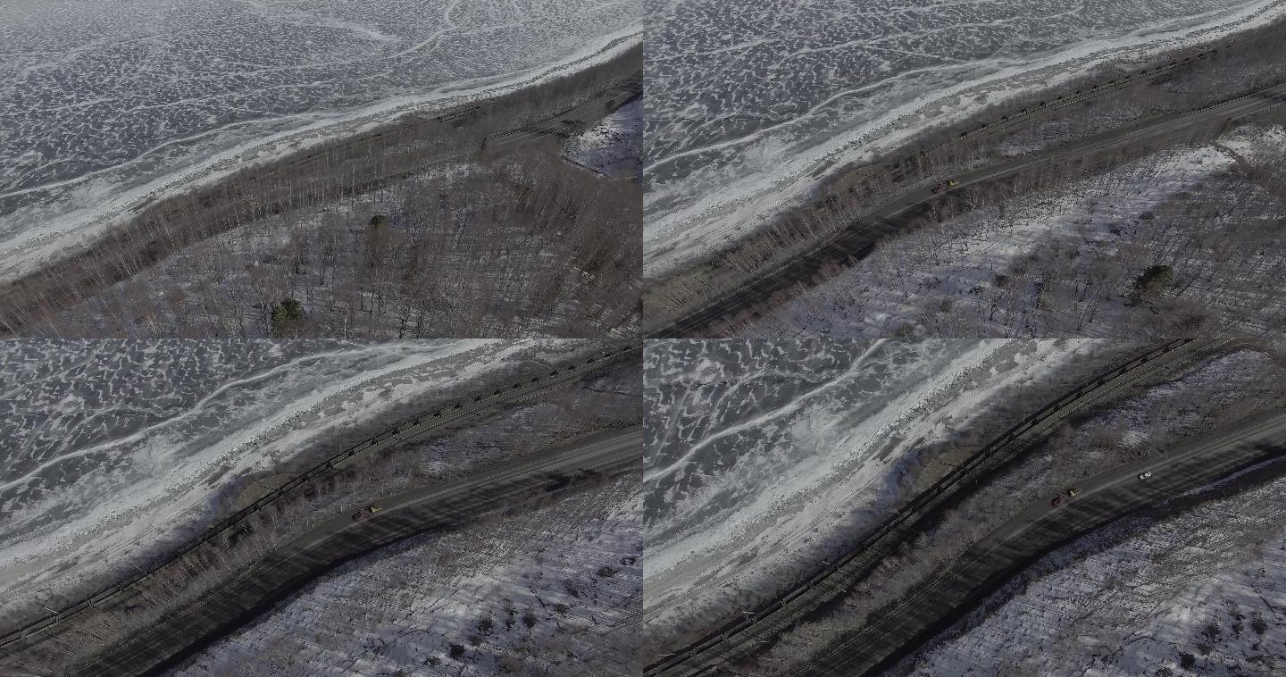 冰封的贝加尔湖过火车-4K航拍视频素材