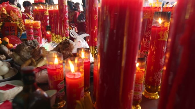 小年宗祠 祭祀祭祖蜡烛祭品香火实拍原素材