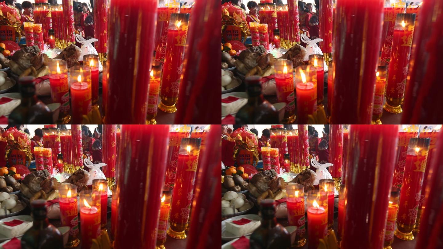 小年宗祠 祭祀祭祖蜡烛祭品香火实拍原素材